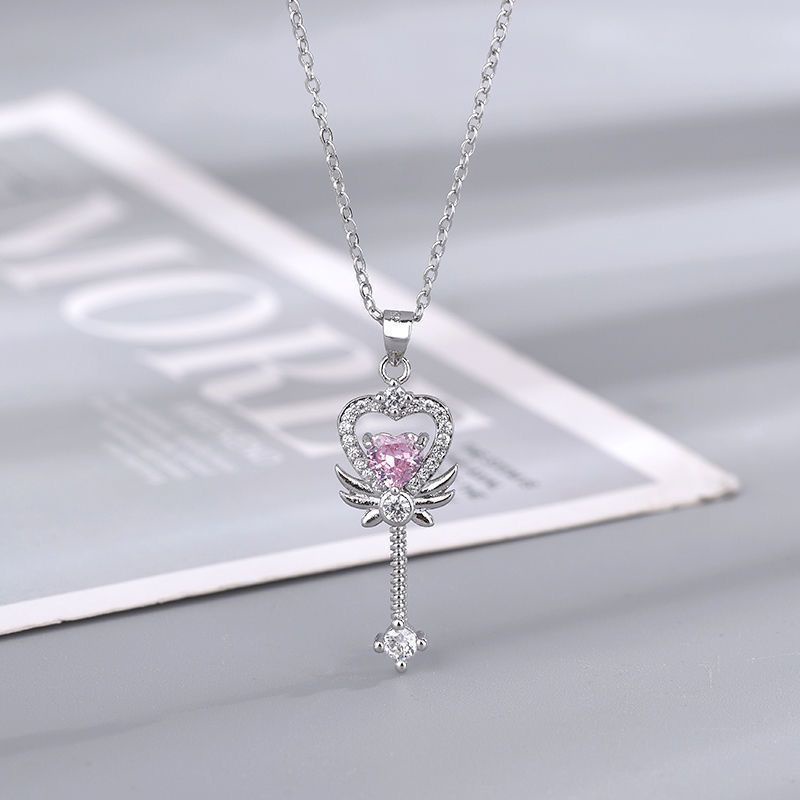 Barbie Kalung Rantai Silver 925 Liontin Hati Hias Cubic Zirconia Pink Untuk Wanita