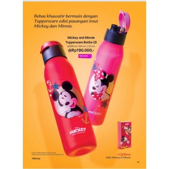 botol minum tupperware disney mickey minnie