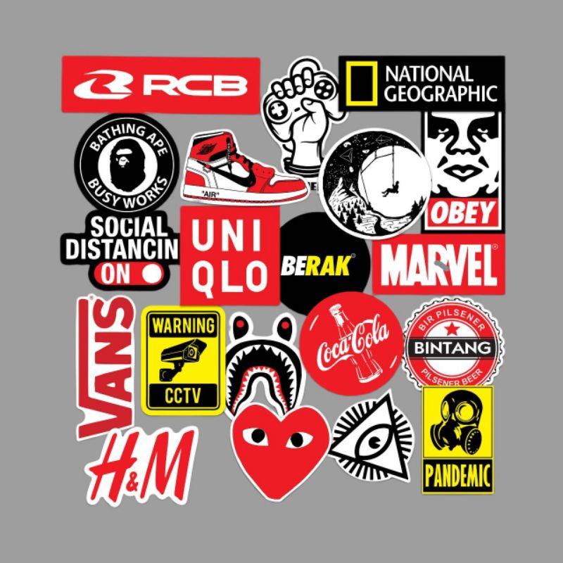 

20 pcs STIKER LOGO Brand hybeast hp, stiker laptop, stiker estetik,stiker kulkas,stiker vinyl