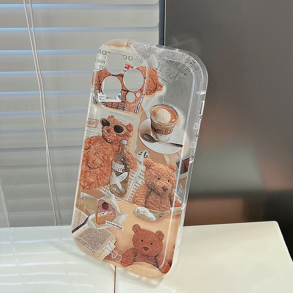 Case Pelindung Lensa Kamera Transparan Motif Teddy Bear 3D Untuk Iphone 11 12 13 14 PLUS PRO MAX