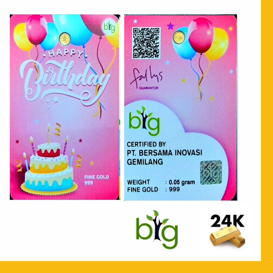 mdn Emas Logam Mulia BIG GOLD EMASIN 0.05 0,05 Gram Edisi Happy Birthday Selamat Ulang Tahun Ultah K