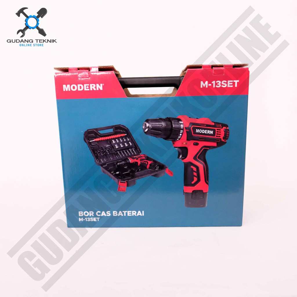 Mesin Bor Obeng Tangan 10mm 12 V Cas BATERAI M13 SET SH 191 MODERN X MAILTANK / Bor Charger CORDLESS Drill 10 mm 12Volt M13SET MODERN X SH191 MAILTANK