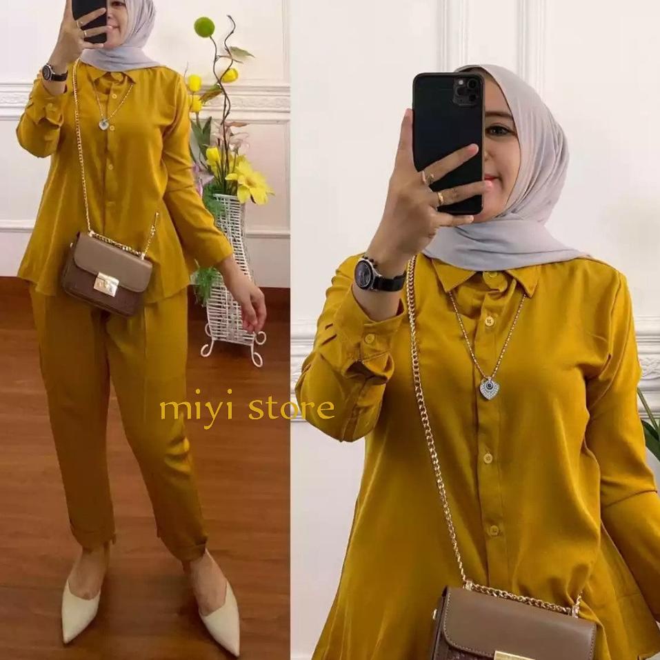 Terbaru Setelan Kemeja Wanita Kerja Formal /One Set polos/seteln anisa/setelan atasan dan celana mos