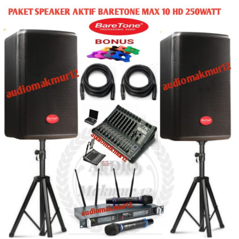 speaker aktif baretone max10hd MAX10HD original plus mixer Ashley 8 Channel profesional dan mic wire