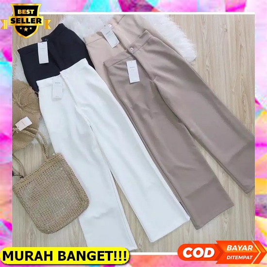 Celana Wanita Import Korea Panjang Kereja Pinggang Karet Casual Bahan Formal Murah Terbaru 2022 Kulo