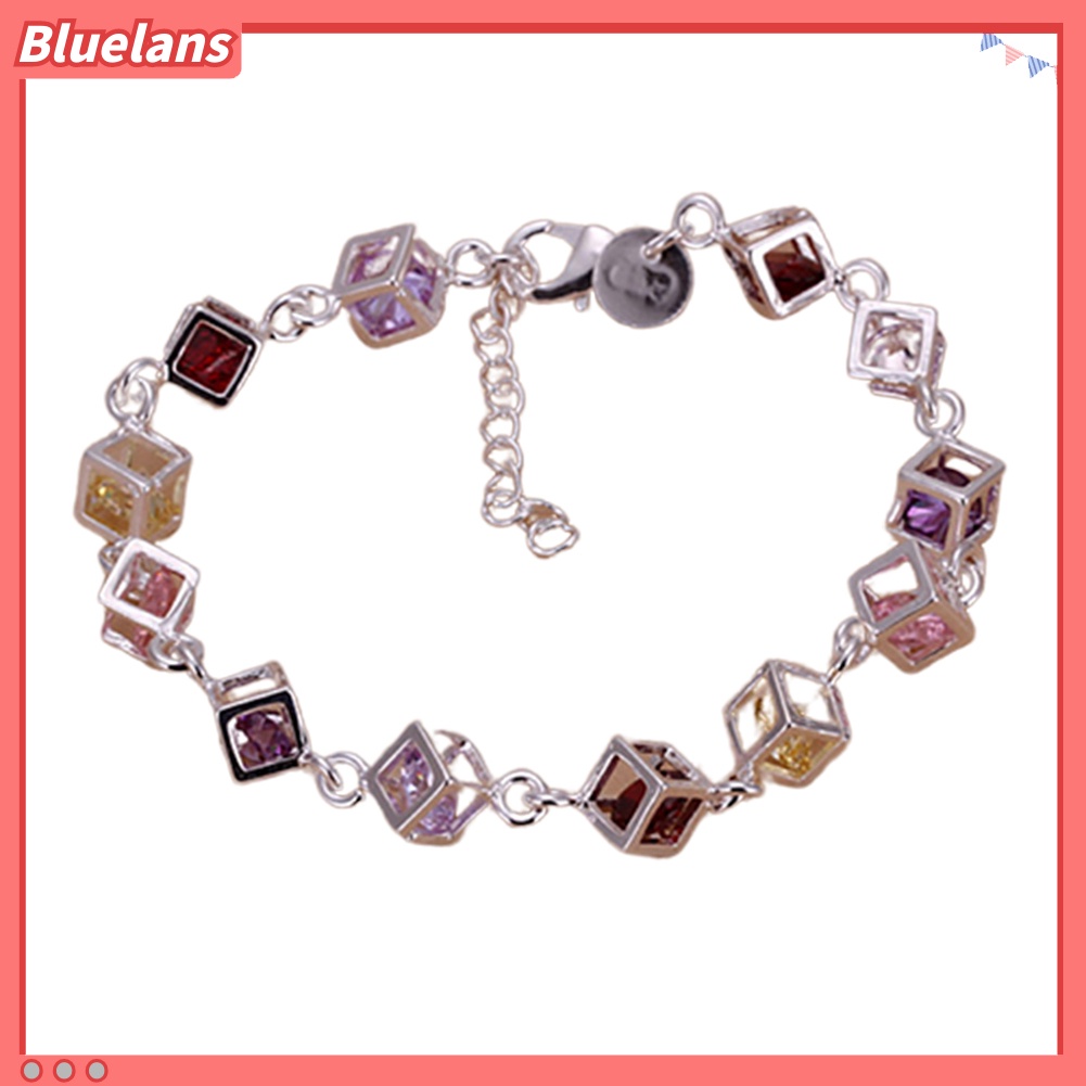 Bluelans Fashion Women Silver Plated Cube Colorful CZ Bracelet Bangle Jewelry Gifts