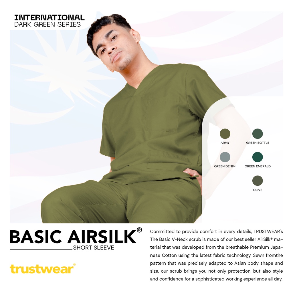 Doctor's Scrub/Set Baju Celana Jaga OKA OK Perawat/Dokter Lengan Pendek Dark Green Series [Export]