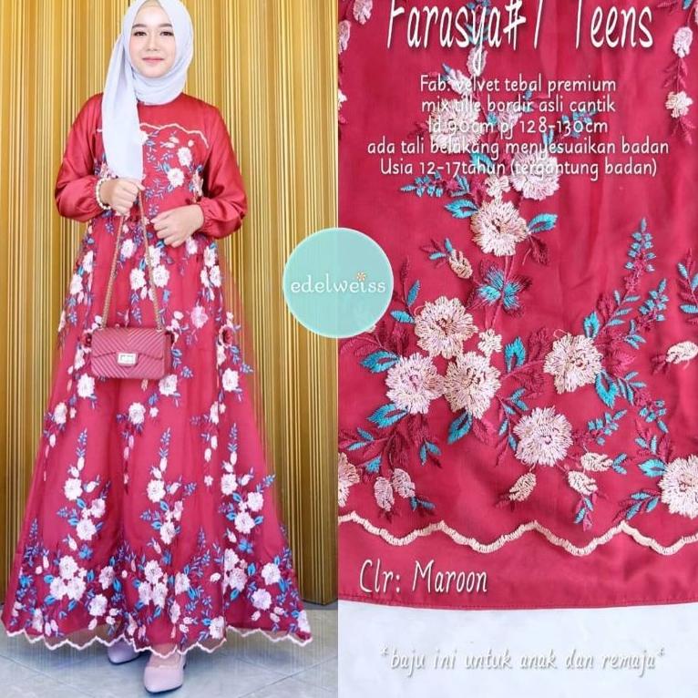 MRO.18Oc22ᴺ • Farasya Dress Teen #1 Gamis Brukat Remaja LD 90 Gamis Bruklat Standar Gamis KondanganG