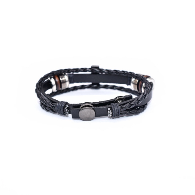 [Z H Perhiasan] Hip Hop Rock Retro Pria Fashion Salib Yesus Gelang Kulit/Aksesoris Perhiasan Pesta 18.5 Cm~21 cm