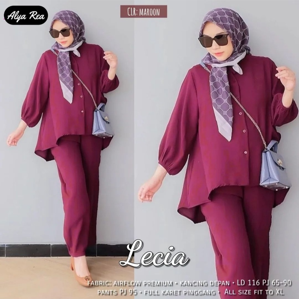 Ramdan Collection - Lecia One Set Crinkle Wanita Kekinian Model Penguin Korean Style Fashion Muslim Baju Setelan Wanita Import Jumbo