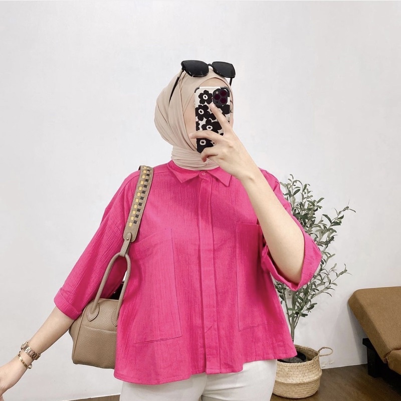 COZIE TOP KEMEJA LINEN-Fuschia