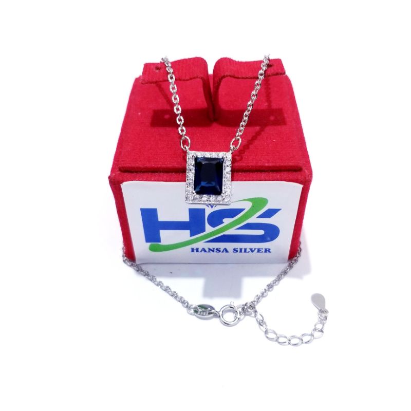 KALUNG PERAK WANITA SILVER ASLI 925 LAPIS EMAS PUTIH RANTAI NORI UKIR LIONTIN KOTAK BATU PUTIH BIRU DAN MERAH - PERAK ASLI 925 ANTI KARAT