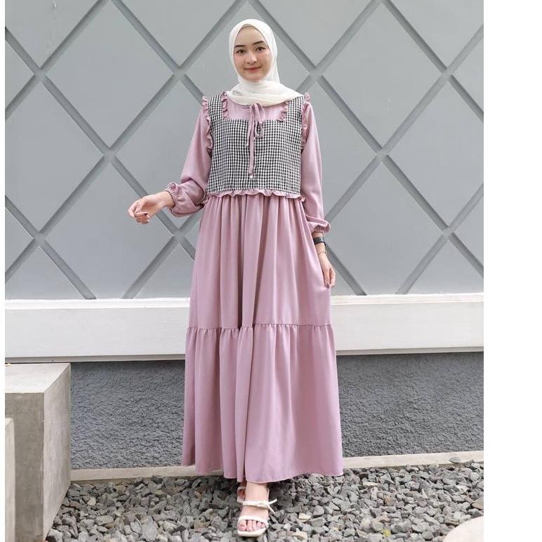 Sale Terbatas Gamis Remaja Terbaru Dress Muslim Rompi Kotak Kotak Baju Muslim Murah LALA DRESS