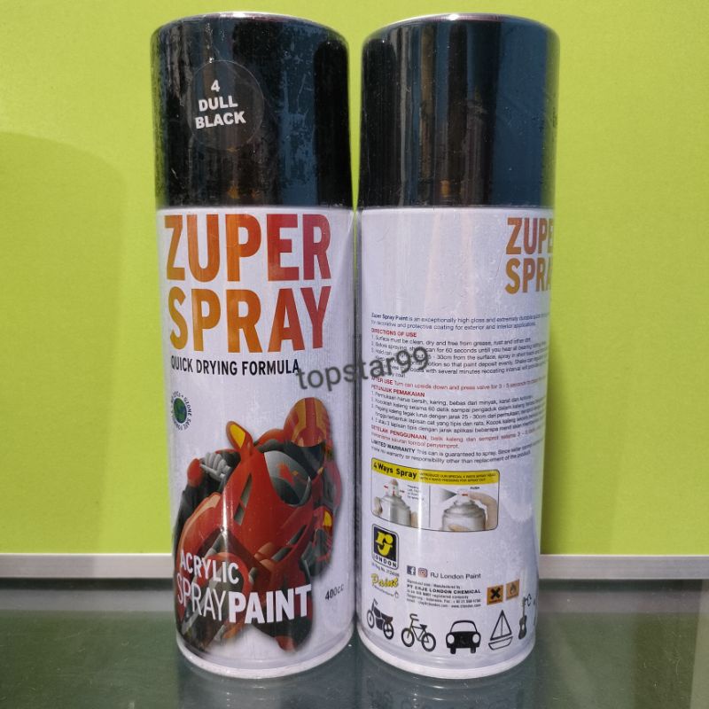 ZUPER Spray Paint Pilox Pilok Zuper Black Doff Hitam Dop 4 400cc Cat Semprot Zuper Acrylic Ukuran Besar 400 cc Quick Drying Formula /Cepat Kering