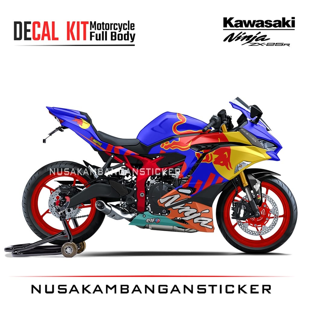 Stiker Decal Motor Kawasaki Ninja ZX 25R Full Body Banteng Biru Grafis Racing Team Sticker Variasi C