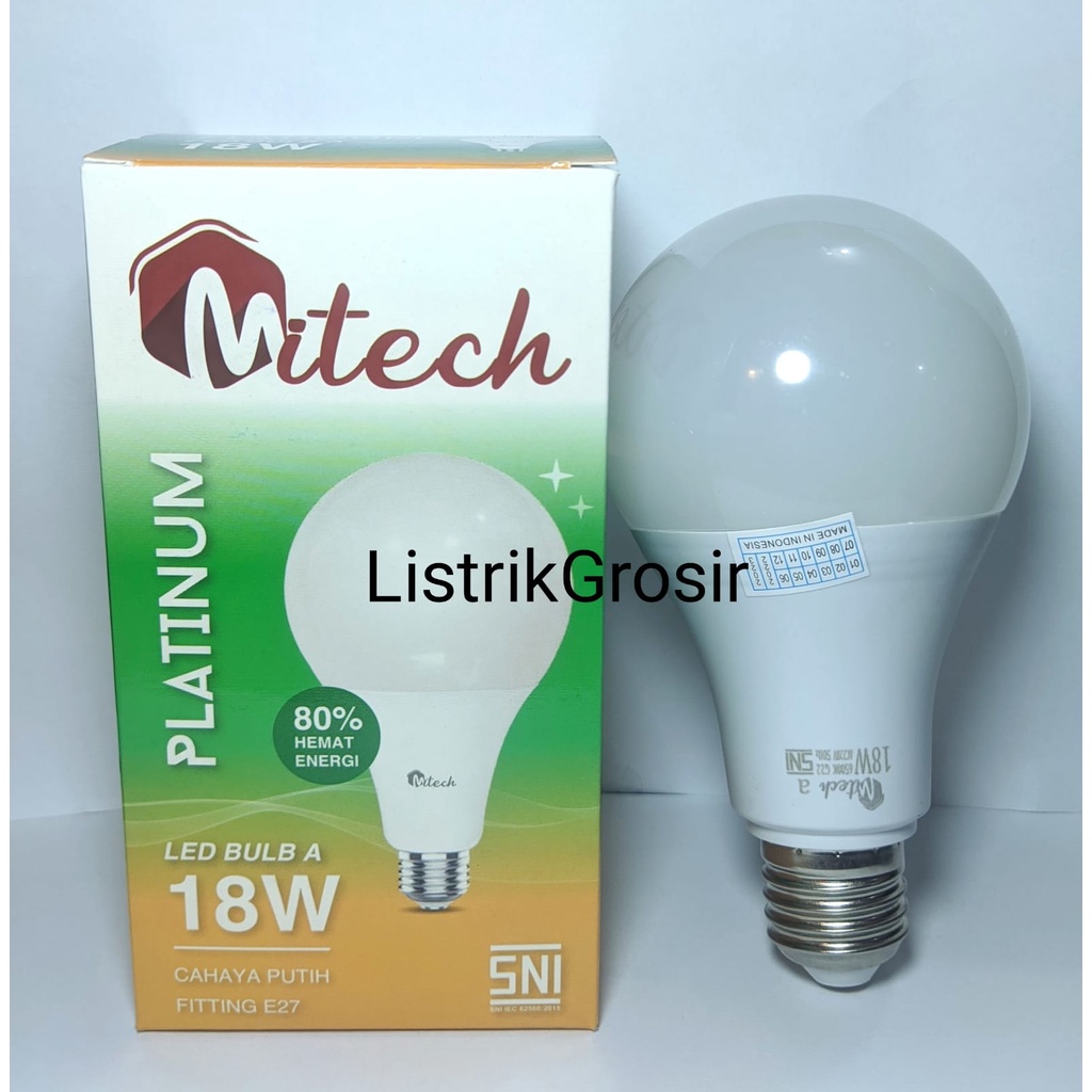 Lampu Led MiTech Platinum A Bulb 18w 18Watt Bohlam Led Bergaransi 1Thn