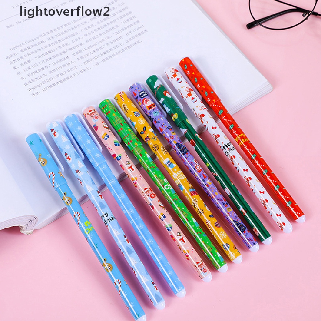 (lightoverflow2) 10pcs / Set Pulpen Gel Motif Kartun Natal Untuk Stationery Sekolah / Kantor