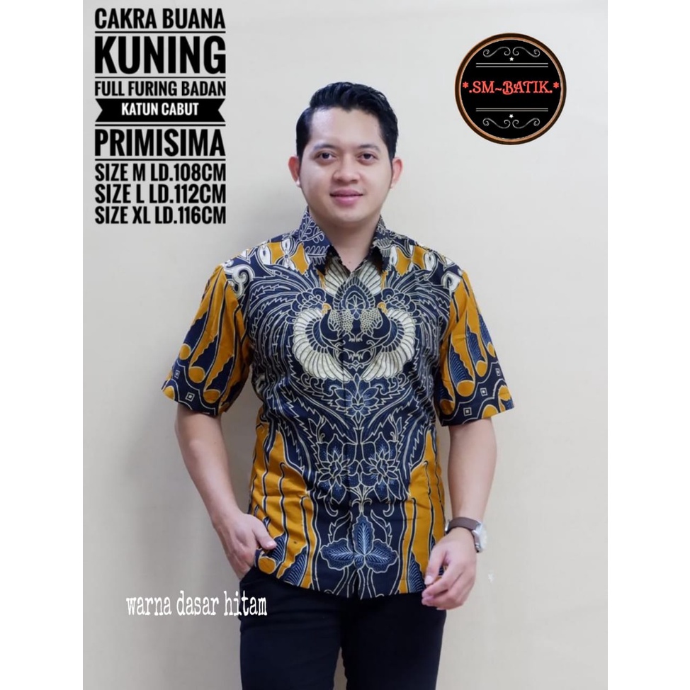 CAKRABUANA KUNING SM BATIKSOLOAMANAH KEMEJA BATIK PRIA SOLO LENGAN PENDEK PANJANG LAPIS FURING ATASAN PREMIUM MODERN KATUN HALUS CENDRAWASIH KUNING UNGU BANGAU LEMON WISAKA MERAH PARANG KAWIBAWAN PERMANA MERAH BANGAU LEMON PANJI LESMONO NAVY KLA