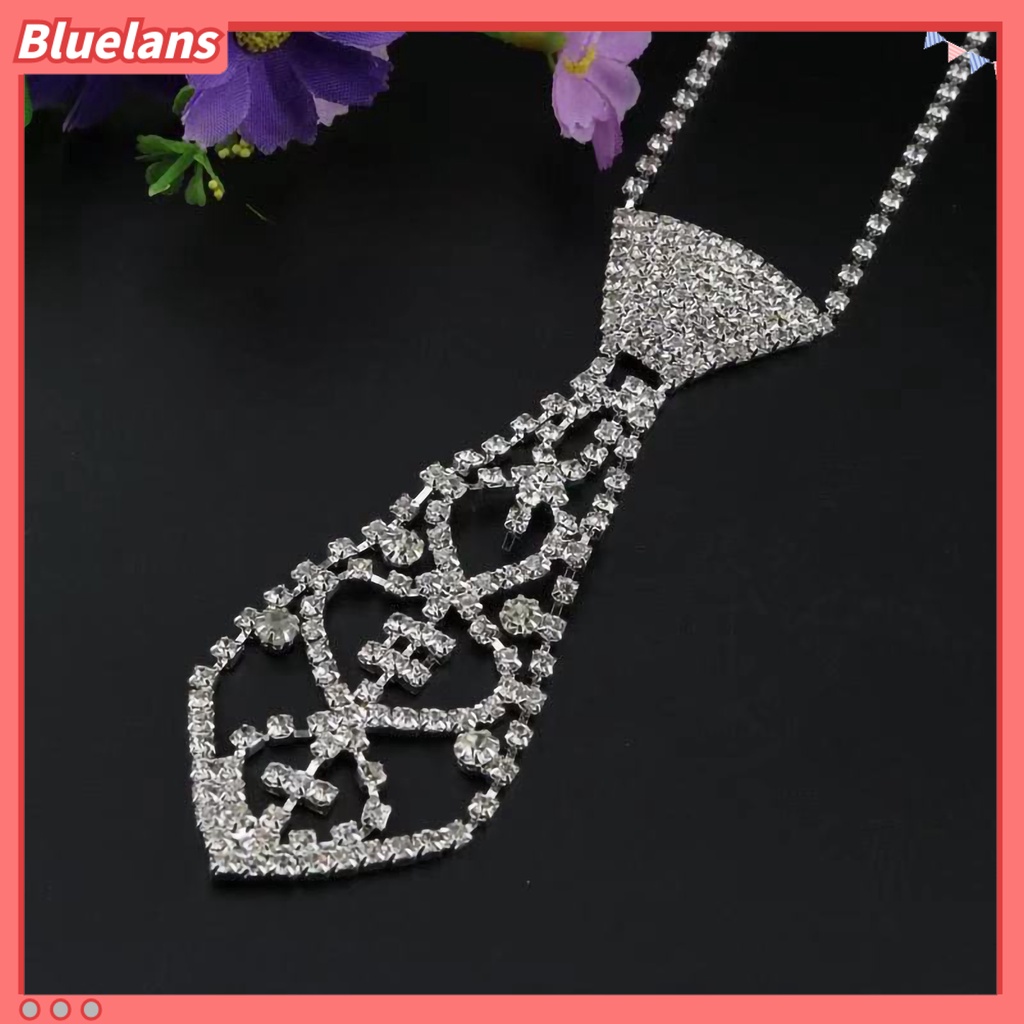 Bluelans Unisex Necklace Necktie Shape Rhinestone Inlaid Fashion Tie Hollow Out Chain Necklace Jewelry