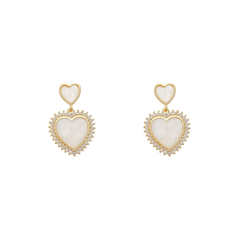 Anting Tusuk Sterling Silver 925 Desain Hati Hias Zircon + Mutiara Untuk Wanita