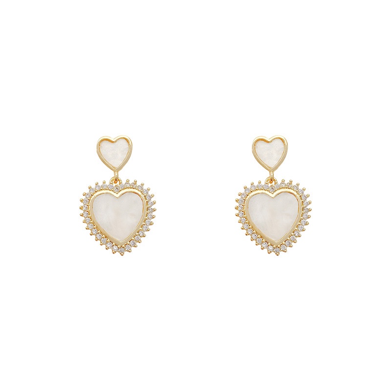 Anting Tusuk Sterling Silver 925 Desain Hati Hias Zircon + Mutiara Untuk Wanita