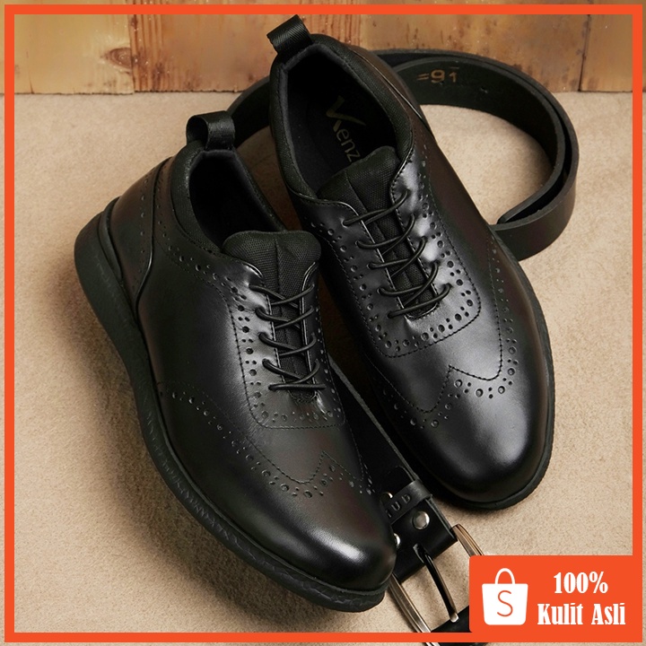 Aristo Black (Kulit Asli) - Sepatu Formal Pria Pantofel Casual Kantor Original Kenzios