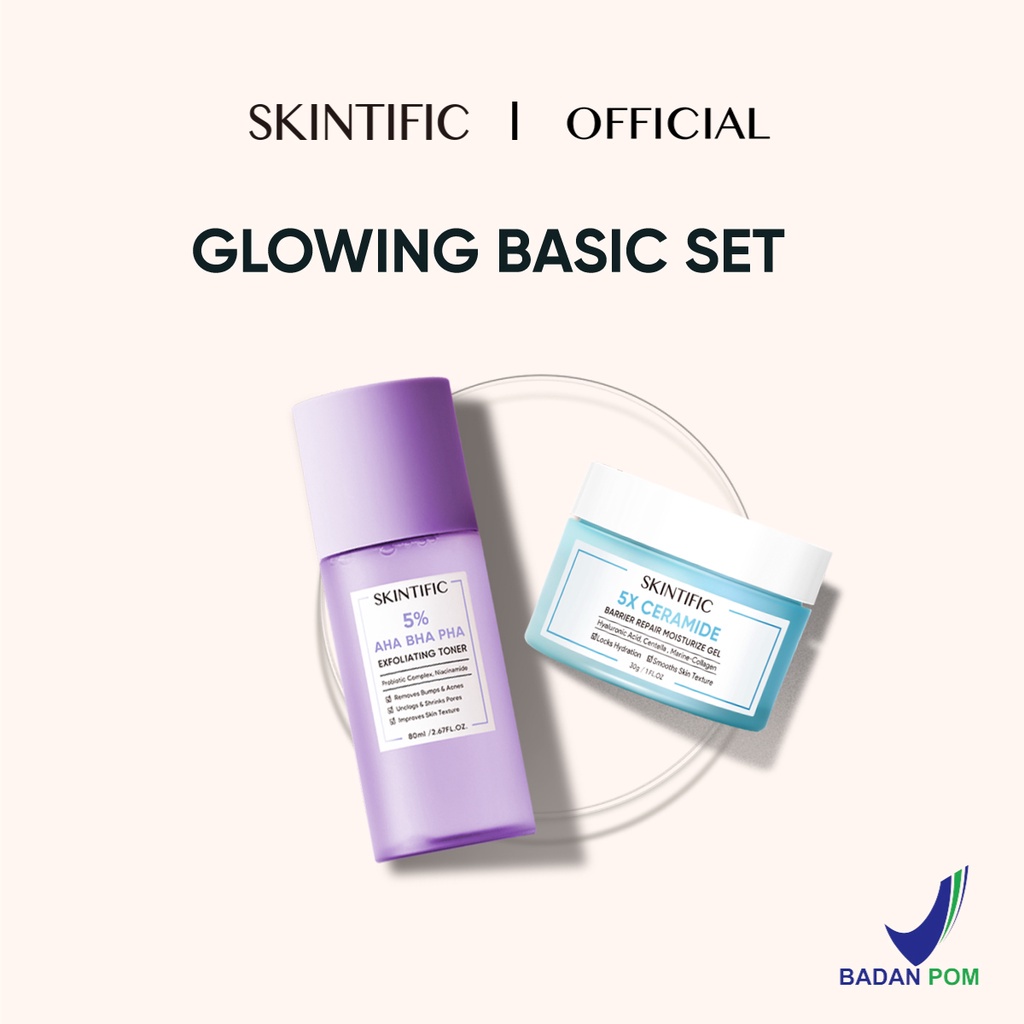 SKINTIFIC - 5% Aha Bha Pha Exfoliating Toner &amp; 5X Ceramide Barrier Repair Moisture Gel 30G Pelembab Wajah【BPOM】