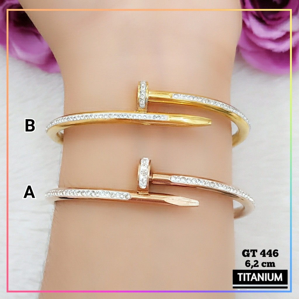 Gelang titanium/stainless steel Gelang Premium bangle gold dan rosegold Perhiasan Wanita Anti Karat GT 446