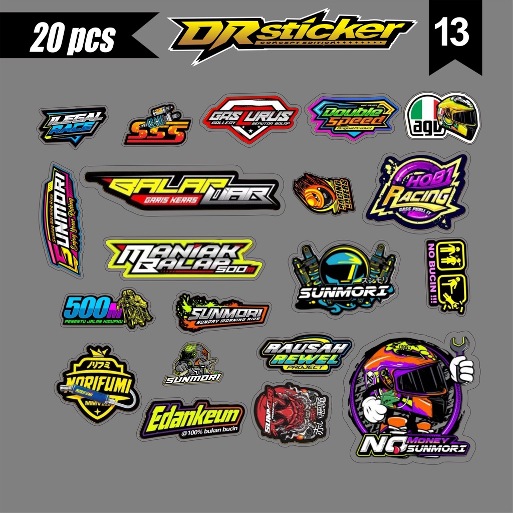 Sticker Pack Logo Racing Sunmori Helm isi 20pcs 1set Plus Laminasi