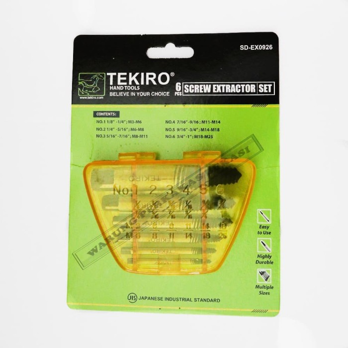 Tekiro Screw Extractor Tap Balik Mata Bor Pembuka Baut Patah Rusak 6pc
