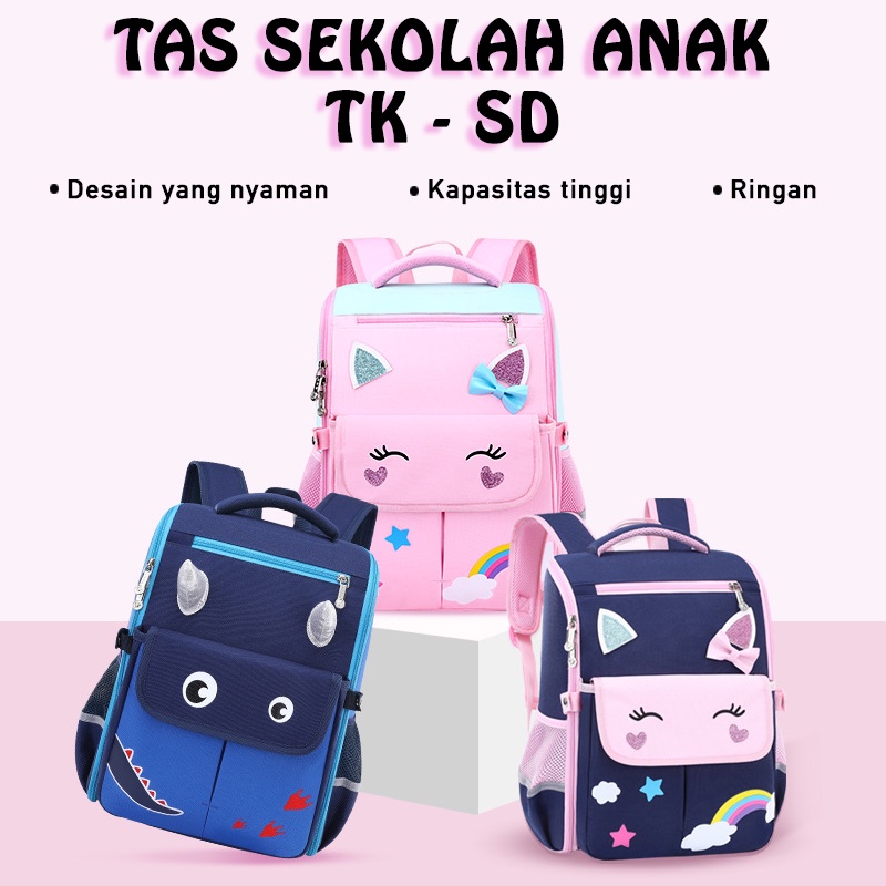 LNR Shop S-003 S-007 S-009 S-010 Tas Ransel Punggung Untuk Anak Perempuan Sekolah TK - SD Kelas 1 2 3 4 5 6 Ransel School Bag Anak Tahan Air Bahan Polyester Ringan Lembut Sekolah Dasar Taman Kanak Cewek Playgroup Pre-K K1 K2 Kindergarten Tas Punggung
