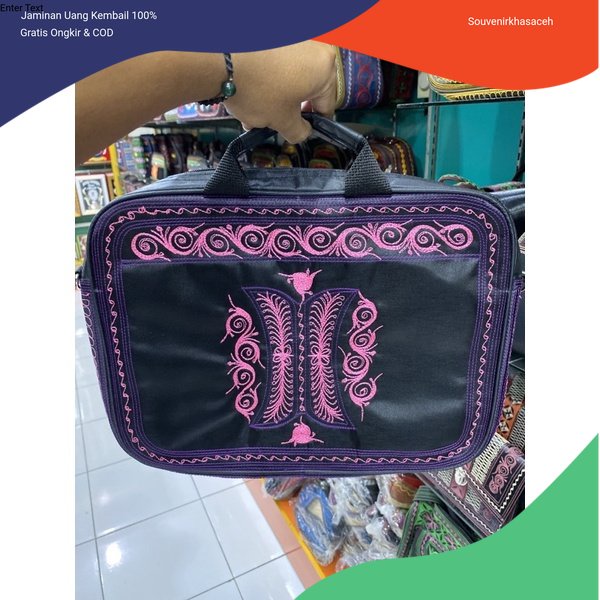 tas laptop bordir khas aceh | tas laptop tali panjang khas aceh kuat dan tahan