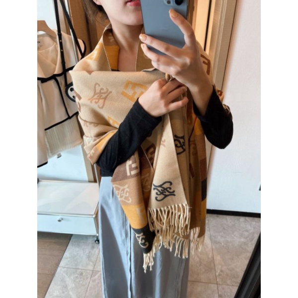 Lowe X Fendie Scarf Winter Cashmere Wol Syal selendang Wanita Musim Dingin