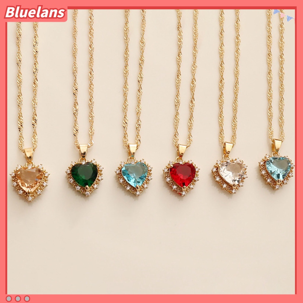 Kalung Rantai Liontin Hati Kecil Aksen Berlian Imitasi Untuk Perhiasan Wanita