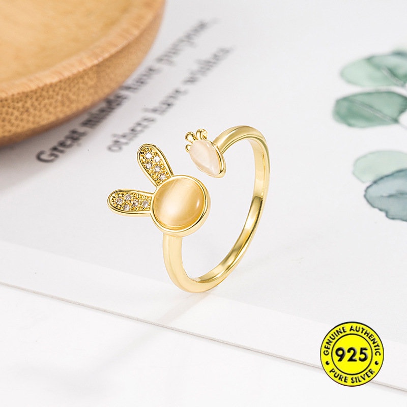 Cincin Model Terbuka Desain Kelinciwortel Hias Opal Lucu Untuk Wanita U1153