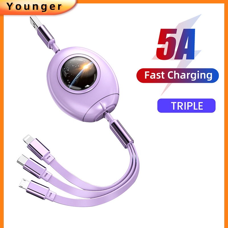 Kabel Data / Charger USB Tipe C 5A 3 in 1 Bentuk Kapsul Roket Untuk Iphone 14 / 13 / Android