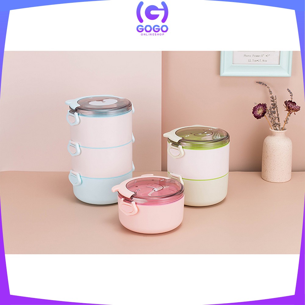 GOGO-C447 Tempat Makan Anak 3 Tingkat Karakter Kotak Bekal Anak Motif Lucu Rantang Susun Anak Lunch Box Set BPA FREE