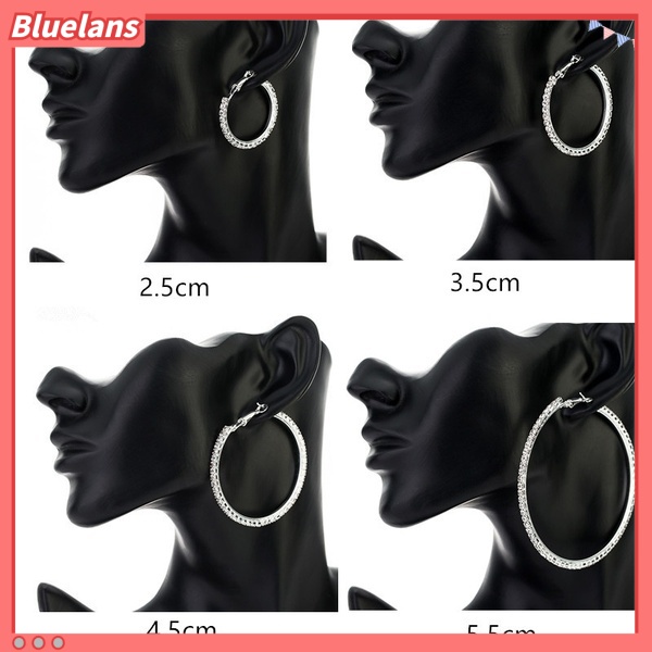 Bluelans Anting Bulat Besar Hias Berlian Imitasi Untuk Wanita