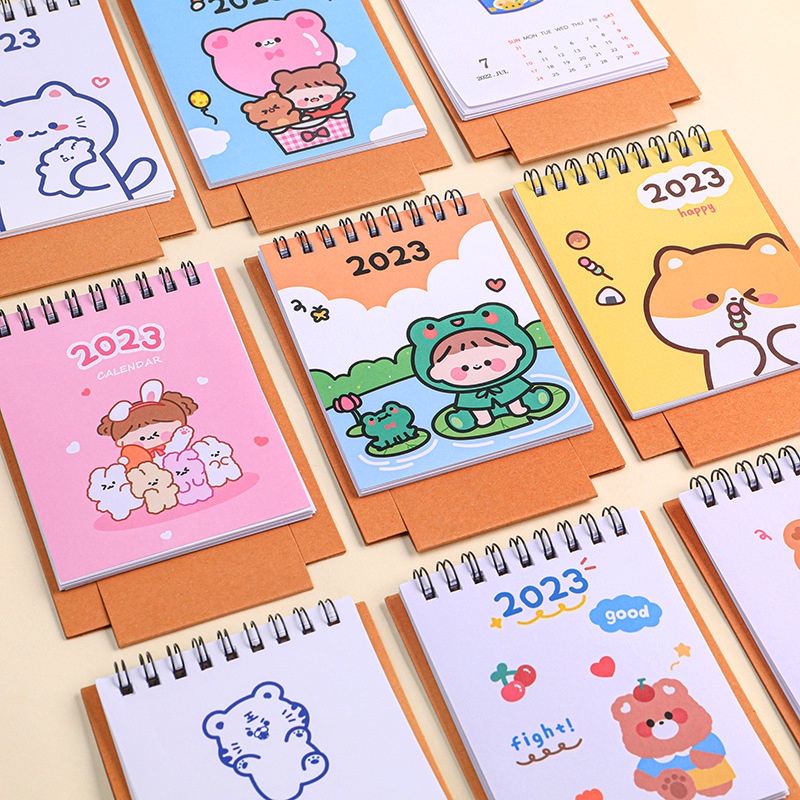 2023 Kalender Meja Mini Motif Kartun Kucing / Beruang Lucu Untuk Dekorasi Meja Sekolah