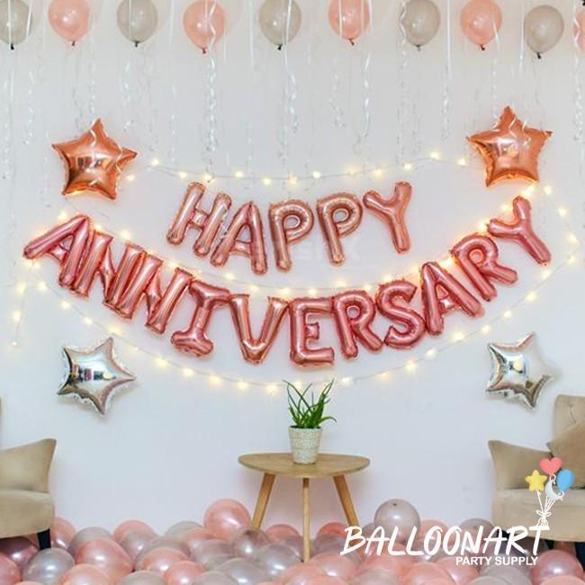 Backdrop Happy Anniversary Rose Silver Dekorasi Set/Paket Dekorasi Anniversary