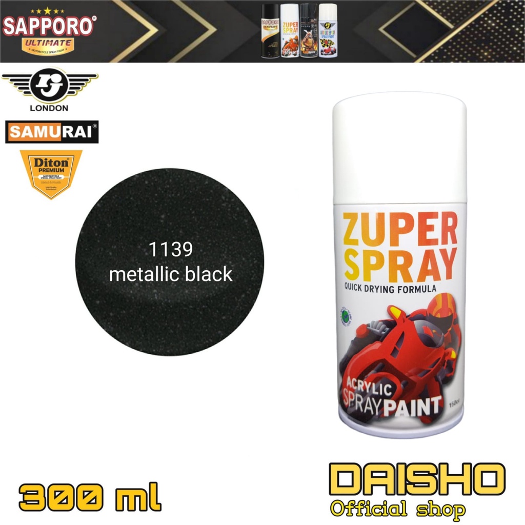 pilox pilok 300ml cat semprot metallic black hitam metalik 300cc zuper spray paint