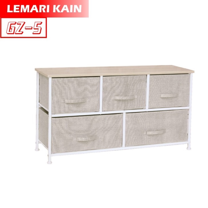 BISA COD Lemari TV 2 Tingkat 5 Laci Kain Linen Lemari Sisi Ranjang Lemari Portable Rak Lemari Penyimpanan Lemari Sisi Ranjang MURAH THEGREAT88