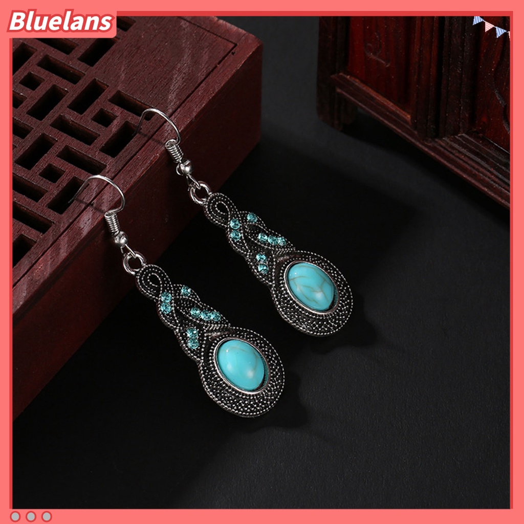 1 Set Perhiasan Kalung Dan Anting Wanita Model Vintage Aksen Turquoise Tiruan Untuk Pesta