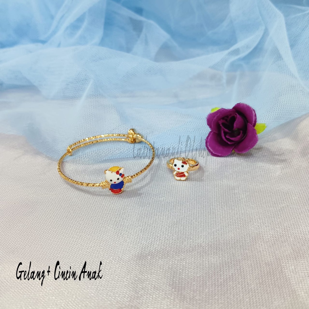 GELANG+CINCIN ANAK  MOTIF PERHIASAN EMAS KOREA ANTI KARAT DAN ANTI LUNTUR