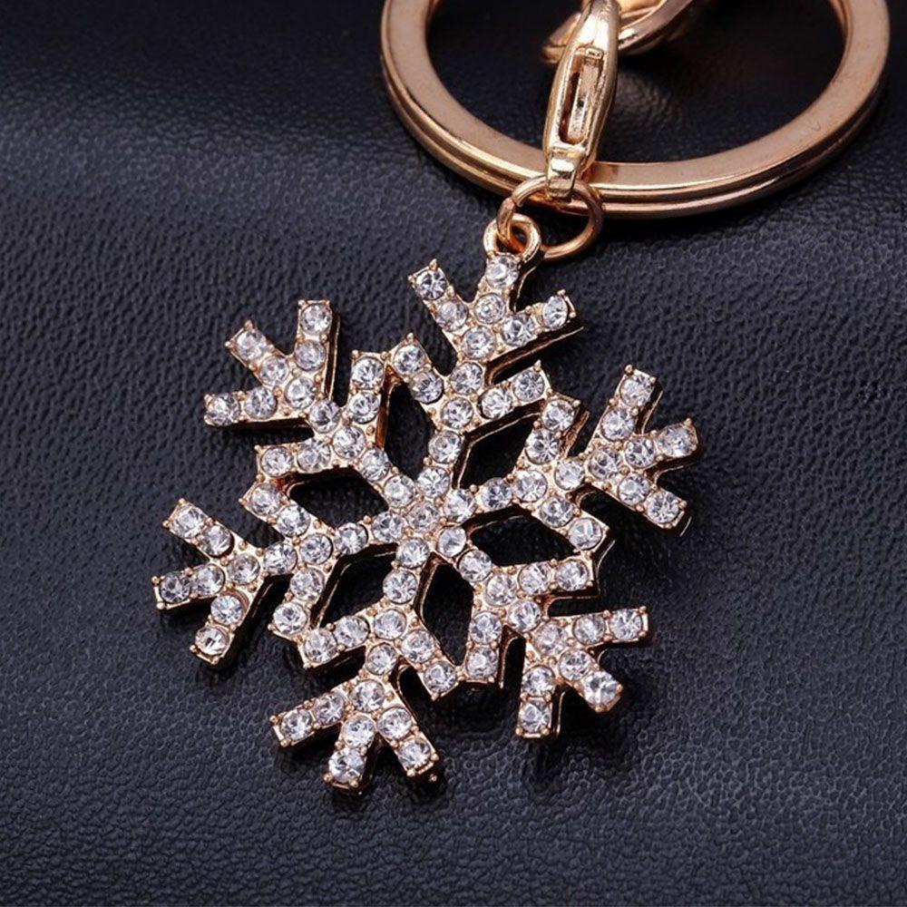 【 ELEGANT 】 Snowflake Gantungan Kunci Fashion Trendi Panas Hadiah Natal Liontin Kristal Warna Emas