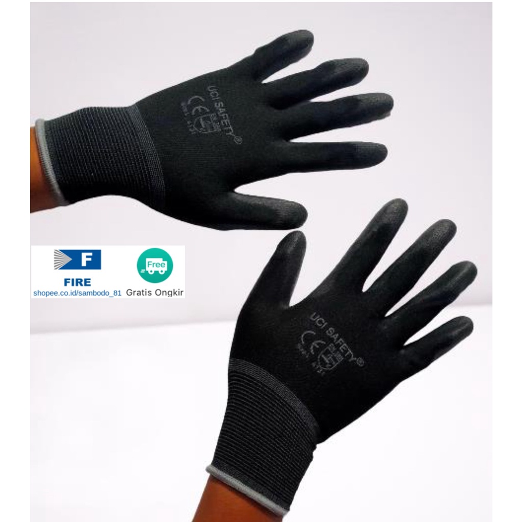 Sarung Tangan Kerja Palmfit Safety Gloves Security Dilapisi Karet Industri Pabrik Uci Safety Motor Bengkel otomotif Bagunan Coating Karet Pengaman kerja Packing PU Statis Multitask