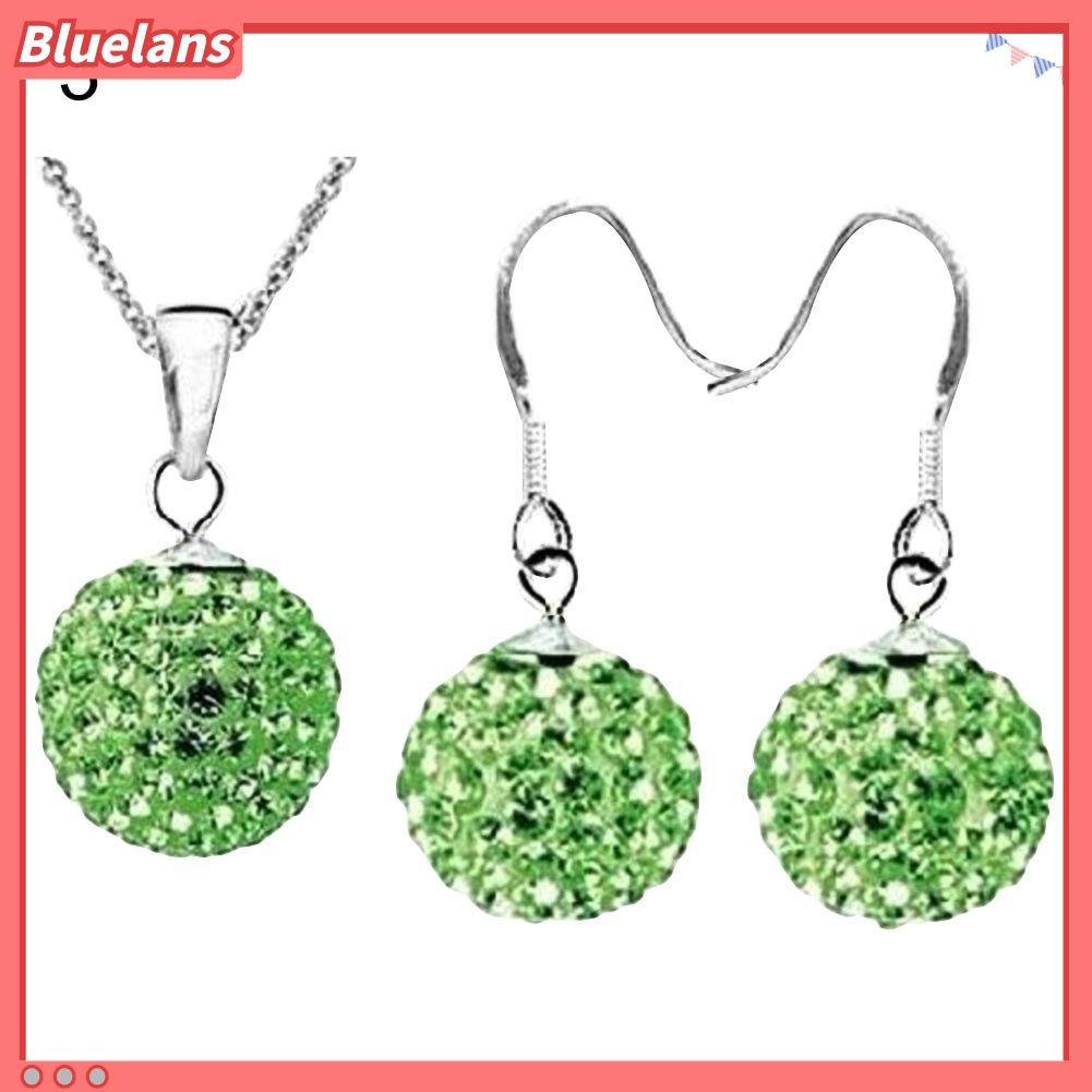 2pcs / Set Kalung Anting Kait Bentuk Bola Aksen Berlian Imitasi Untuk Wanita