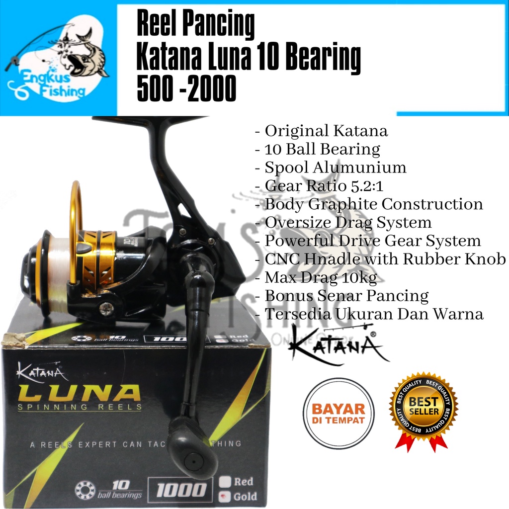 Reel Pancing Katana Luna 500 - 2000 (10 Bearing) Bonus Senar Spool Alumunium - Engkus Fishing