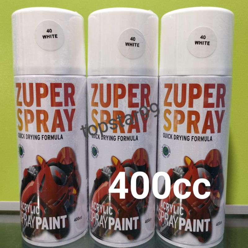 ZUPER Spray Paint Pilox Pilok Zuper White Putih Glossy 40 400cc Cat Semprot Zuper Acrylic Ukuran Besar 400 cc Quick Drying Formula /Cepat Kering