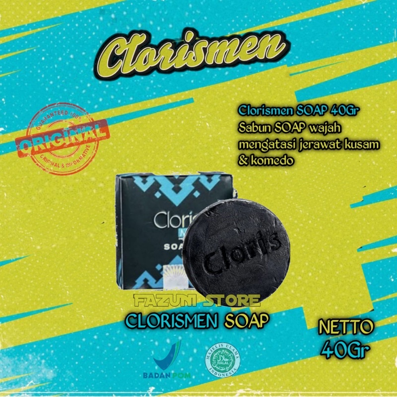 Clorismen Soap 40Gr Sabun Pembersih Wajah Muka Pria Menghilangkan Jerawat Komedo Kusam Berminyak